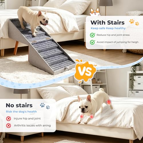 2-in-1 Ottoman Pet Stairs Dog Stairs for Small Dogs (8-Steps) | Dog ramp for Couch Wooden Pet 8 Steps for Puppy Senior Injured Dogs Non-Slip Foldable - size: 8-STEPS