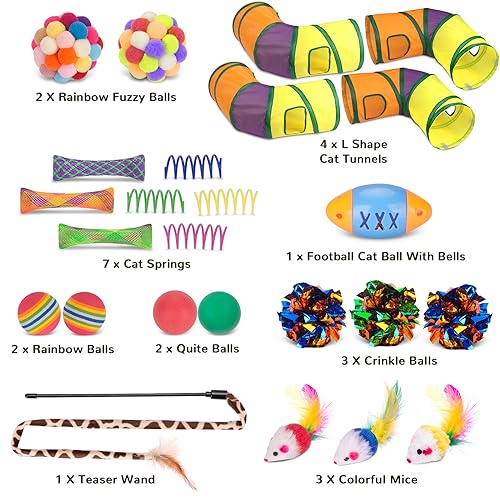 Retro Shaw Interactive Cat Toys for Indoor Cats Kitten,Relieve Bored,25PCS | 4PCS Collapsible Tunnels, Large, Safe and Durable, Kitten Game Hiding Spot Self-Play Chase Exercise - color: Extra large cat tunnel toys set