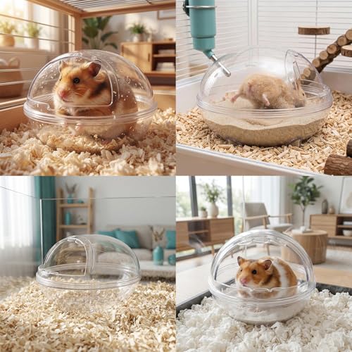 Clear Hamster Sand Bath, Dinosaur Sandbox Hideout with Scoop (L) | Anti-Scatter Sandbox, For Dwarf Hamsters Gerbils Mice, Hideout & Sand Bath Container - size: Large