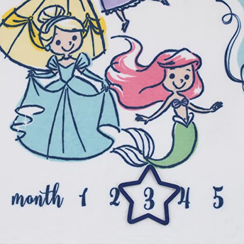 Disney Princess White, Pink, Yellow and Aqua Super Soft Milestone Baby Blanket - color: Disney Princess
