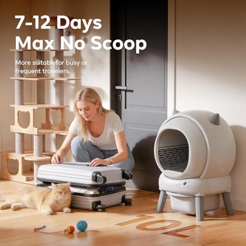 Automatic Litter Box, Self Cleaning Cat Litter Box for Multiple Cats with App Control,Quiet Control, Smart Litter Box for Cats, with 2 Roll Trash Bag and Litter Mat - color: Grey White