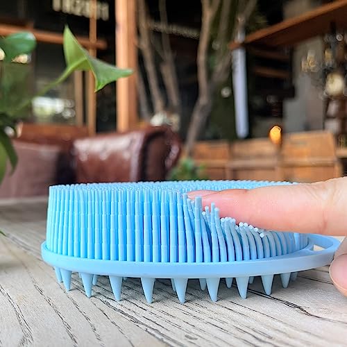 Premium Sensory Brush for Kids or Autism,Soft Silicone Body Scrubber,2 in 1 Sensory Room Occupational Therapy Brushes,Silicone Loofah,Pet Shower Brush Bath Brush Shampoo Brush(hangable-Spikes-Blue) - color: Hangable-spikes-blue