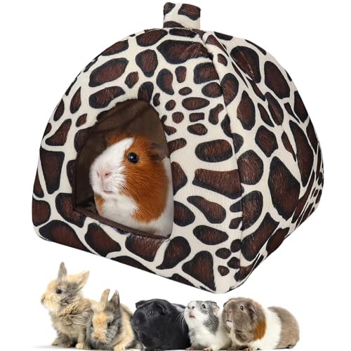 Mygeromon Guinea Pig Bed Rabbit Hideout Cuddle Cup (Leopard Print Style) | Washable, Winter, Small Animals Sleeping House, for Ferret, Chinchilla, Bunny - color: Leopard Print Style