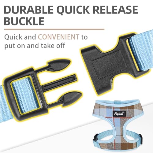 PUPTECK Soft Mesh Dog Harness and Leash Set Pet Puppy Cat Comfort Padded Vest No Pull Harnesses, Blue&Brown, S - color: Blue&Brown, size: S (NECK: 12", CHEST: 14"-18")