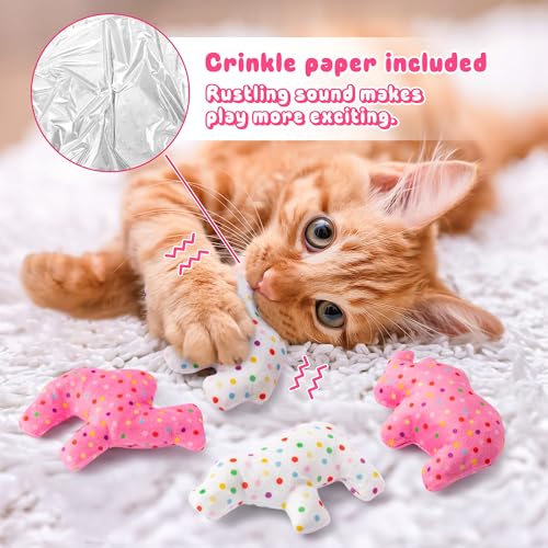MALLMALL6 6Pcs Frosted Animal Cookie Catnip Crinkle Paper Sound Toys Gift for Cat, Catmint Teething Chew Kick Interactive Toy for Indoor Cats, Soft Candy Pet Presents Supplies for Kitten Lover - style: Animal Cookie（with Crinkle Paper）