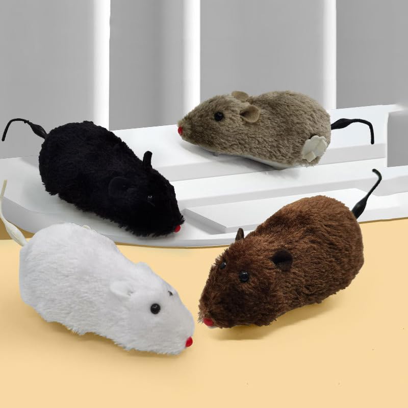 Black Clockwork Mouse Toy, Cat Mice Toys, Cat Plush Mouse Hunting Toy, Clockwork Running, Wind Up Indoor Plush Mice Wind-up Pet, Realistic Racing for Kitten, Indoor