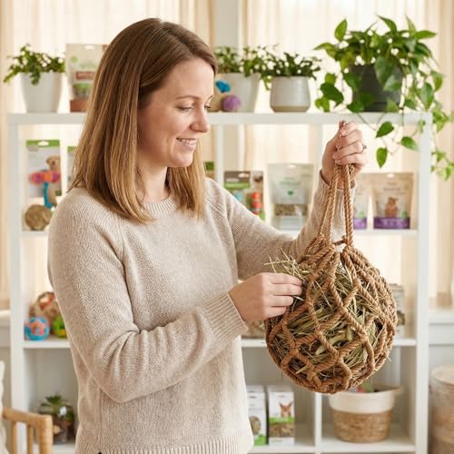 Khaki Rabbit Hay Feeder Mesh Bags, 13×11 Inch Spherical Polyester Hay Pouch - color: Khaki