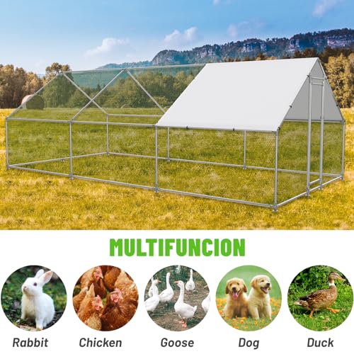 NUGRIART Large Metal Chicken Coop Walk-in Poultry Cage with Water-Resident and Anti-UV Cover Duck Rabbit Cat House Outdoor Chicken Run Pen with Spire Shaped Cage - size: 19.7’L×9.8’W×6.5’H