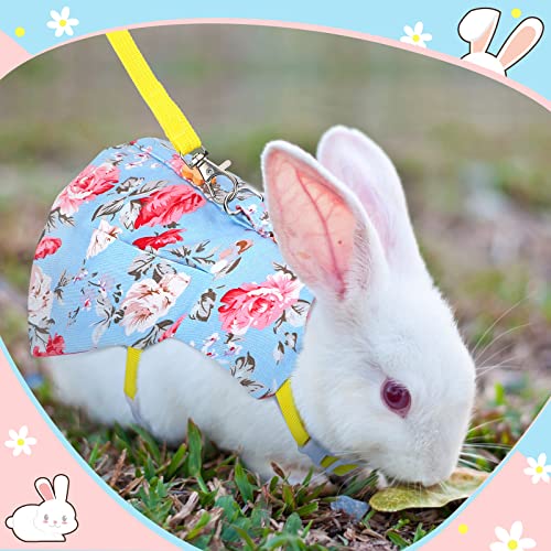 Weewooday 3 Sets Rabbit Bunny Harness and Leash Gift, Cute Bunny Clothes for Rabbits Dress Costume Walking Harness Escape Proof Pet Supply for Hedgehog Ferret Squirrel(Pink Flower, Blue Flower, Daisy)