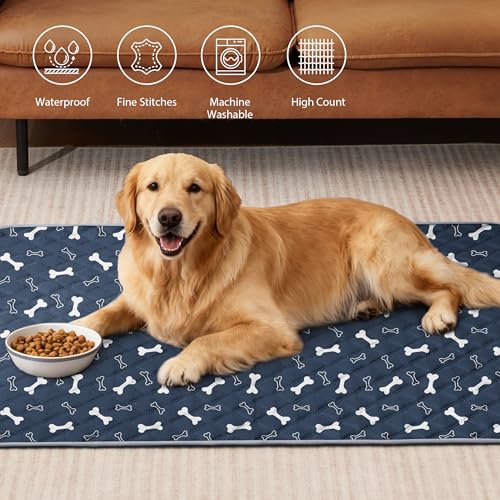 Eterish Reusable Washable Pee Pads for Dogs Large/Extra Large 36'' x 41'' 2 Pack, Absorbent Pet Puppy Dog Training Pads Non-Slip, Waterproof Whelping Potty Pads for Dogs Leak-Proof - color: Navy Blue/Bone, size: 2 Pack (36"x41")