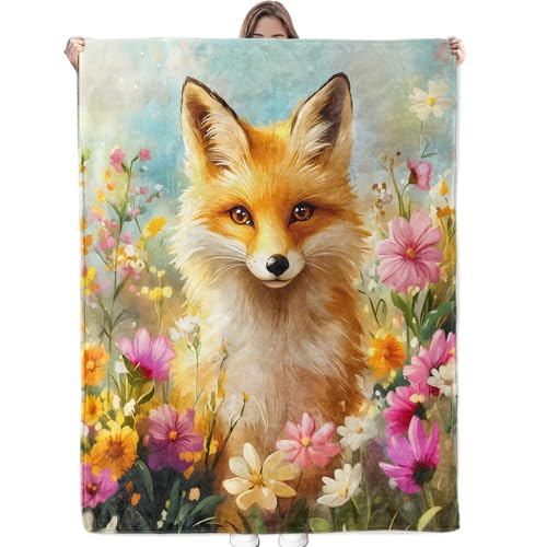 Cute Pretty Fox Blanket Soft Cozy Flannel Throw Blanket for Adults Kids - Warm Yet Lightweight Blankets for Travel, Bed, Couch, Fuzzy Outdoor Comfort Wrap 60"×50" - color: Fox, size: 60x50 Inch