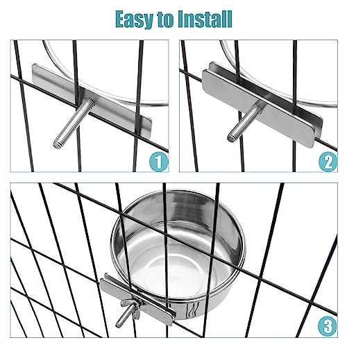 Dog Bowl Stainless Steel Dog Bowls Pet Hanging Food Water Bowl Cage Feeding Cup Feeder for Dogs Cats Rabbits Birds Small Animal (Small (2pcs) | Rust-resistant, detachable bracket for easy cleaning & refilling, no spill, for dogs/cats/rabbits/birds cage ke