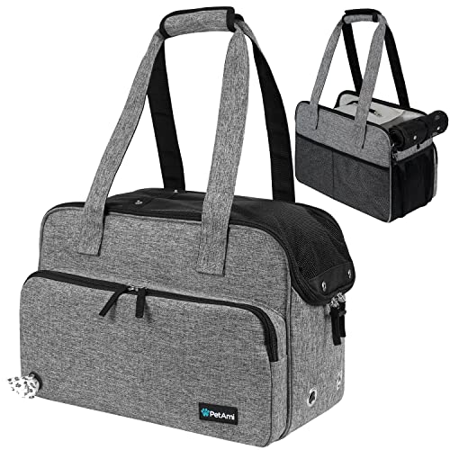 PetAmi Small Dog Purse Carrier, Soft-Sided Pet Carrier Bag with Pockets, Portable Puppy Cat Travel Handbag Tote, Airline Approved Breathable Mesh, Poop Bag Dispenser, Sherpa Bed, Max 18 lbs, Gray - color: Heather Gray