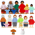 ONEST 17 Pieces Wooden Dollhouse Family Set Mini People Figures Dog Cat Sets Dollhouse Dolls Wooden Doll Family Pretend Play Figures Accessories for Pretend Doll House - style: G Set