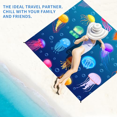 BYDOLL Beach Blanket Waterproof Sandproof,78''X81''/78''X110'' Large Sand Free Oversized Lightweight Sand Resistant Blanket, Picnic Mat for Beach Travel Camping Hiking Essentials - color: Jellyfish, size: 78''X81"