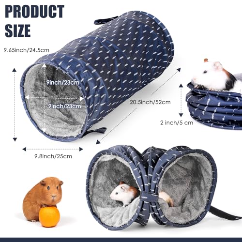 Rabbit Tunnel - Guinea Pig Tunnel, Guinea Pig Tube, 2-Way Small Pet Play Tube, Folds Flat for Storage, Ideal for Adult Small Pets, Dark Blue, Leaf Pattern - color: Dark Blue