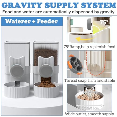 kathson Rabbit Gravity Auto Feeder Set 35oz Hanging Automatic Food Water Dispenser Cage Automatic Feeder Set for Rabbit Chinchilla Guinea Pig Hedgehog Ferret Kitty Puppy (Grey) - color: Gray