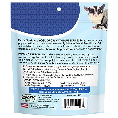 Yogu Drops With Blueberry - Healthy Natural Fruit & Yogurt Treat - For Sugar Gliders, Rats, Chinchillas, Ferrets, Parrots, Hamsters, Hedgehogs, Guinea Pigs, Rabbits & Small Pets (4.25 Ounce)
