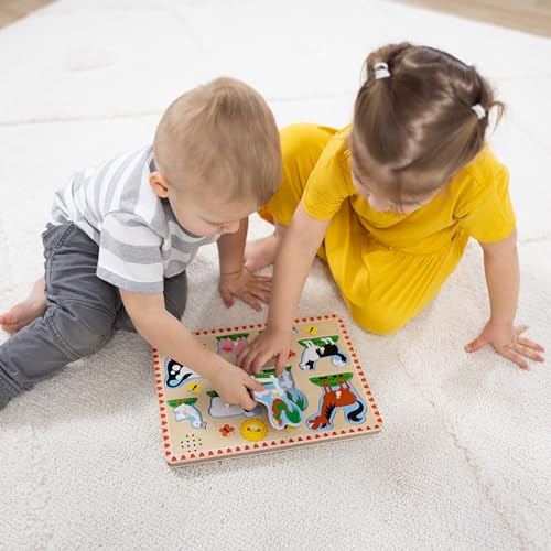 Melissa & Doug Farm Animals Sound Puzzle – 8-Piece Wooden Peg Puzzle with Light-Activated Sounds, Music Learning Toy for Toddlers and Preschoolers Ages 2+ - size: 11.95 x 8.8 x 1.05, style: Farm Animals