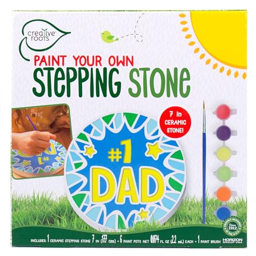 Creative Roots Paint Your Own #1 Dad Stepping Stone, Paintable Ceramic 7 in. Stone, Includes 6 Acrylic Paints & Paintbrush, Great Arts and Crafts for Kids Ages 8-12 - style: #1 Dad