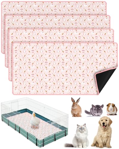 Bissap 4 Packs Guinea Pig Cage Liners, 47''X24'' Washable Guinea Pig Pee Pads Non Slip Reusable Fast and Super Absorbent Bedding for Small Animals Rabbit Hamster Chinchillas Rat - Pink - color: Pink, size: 47''x 24''-4PCS