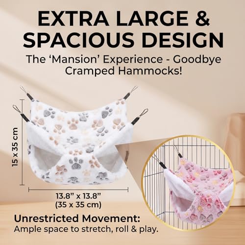 2 Pack Large 13.8x13.8in Rat Hammock for cage, Cozy Ferret Bed and Plush Hamster Hideout, Reliable Guinea Pig Accessories for cage, Great Small Animal beds,Purple, Coffee (Rose Red, White) - color: Rose Red, White