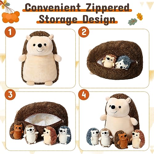 Hiboom 5 Pcs Hedgehog Stuffed Animal, 14 Inch Large Mommy Hedgehog Stuffed Plush Toys with 4 Plush Baby Soft Cuddly Plushie Toy Set Easter Gifts for Kids Birthday Gifts Party Favors(Standing) - style: Standing