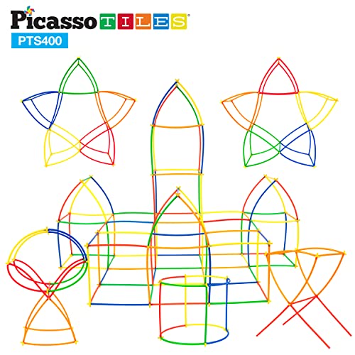 PicassoTiles 400 Piece Straws and Connectors, STEM Construction Set Ages 3+ | Interlocking builder pieces, creative early education kit, hands-on engineering play, screen-free fun for curious young kids - color: 400pc Toy Straw