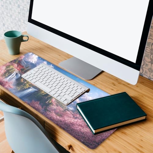 Anime Cherry Blossoms Desk Pad Mouse Pad Japanese Mountain Mount Fuji Mousepad XL Large Gaming Mouse Pad Laptop Keyboard Mat Desk Pad Office Computer Keyboard Laptop Home 31.5"x11.8" - color: Anime Cherry Blossoms, size: 31.5L x 11.8W inches