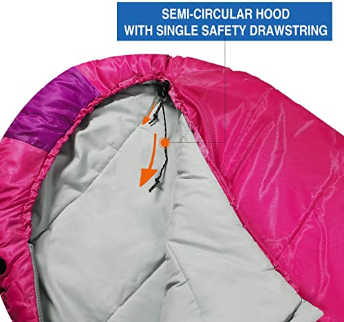 REDCAMP Kids Mummy Sleeping Bag for Camping, 3 Season Cold Weather Sleeping Bag Fit Boys,Girls & Teens, Blue/Rose Red - color: Pink with 2.4lbs Filling