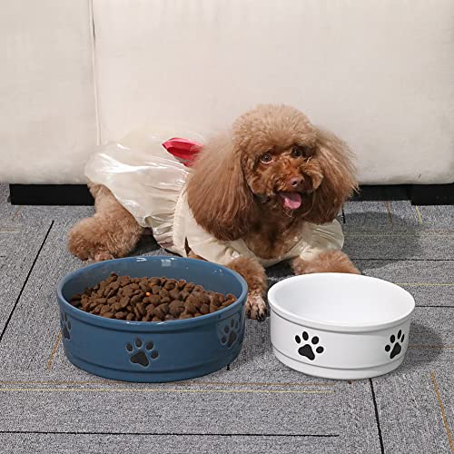 Sweejar Ceramic Dog Bowls with Paw Pattern, Dog Food Dish for Medium Dogs, Porcelain Pet Bowl for Water 35 Fl Oz (Fog Blue) - color: Fog Blue, style: Dog Paw Pattern, 4.38Cups (35 Fl Oz)