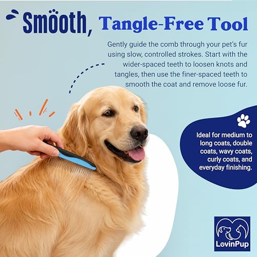 Pet Metal Comb for Dogs and Cats (2-Pack) – Detangling Comb | Stainless Steel Rounded Teeth for Painless Detangling – Dual-Spacing w/Comfort Grip Handle – Professional Grooming Tools - size: Comb