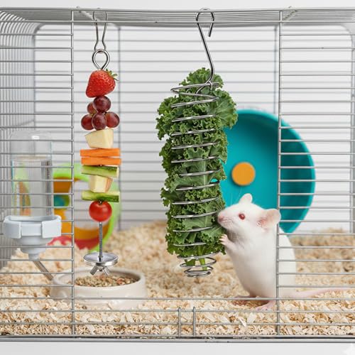ATEN 2Pcs Rat Enrichment Foraging Toys for Fruit Vegetable Holder, Chew-Proof Small Animal Cage Accessories Puzzle Toy for Hamster Bird Parakeet
