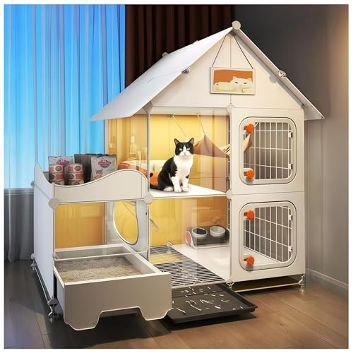 Indoor Cat Cage with Litter Box,Complimentary Cat Bed, Bowl,Teaser Wand，Cat House Large cat Villa Playpen Outdoor, Large Cat Enclosure, Small Animal Dog Kennel (41.8" Lx18.1 Wx41.8 H) - size: 41.8"L x 18.1"W x 41.8"H