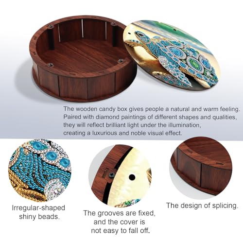 JISHSHAY Diamond Art Candy Box Sea Turtle Diamond Painting Wooden Snack Box Animal Gem Painting Storage Case Gem Art Organizer Case Embroidery Kit Mosaic Kits for Adults Storage Containers with Lid - color: Sea Turtle 1