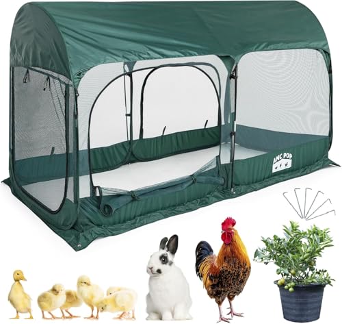 ANC POP Portable Chicken Run Large Pop-Up Chicken Pen for Small Animals Outdoor Gardening Net with 3 Doors and Handbag, Easy to Install and Storage, Green - size: 98.4"L x 49.2"W x 51.2"H