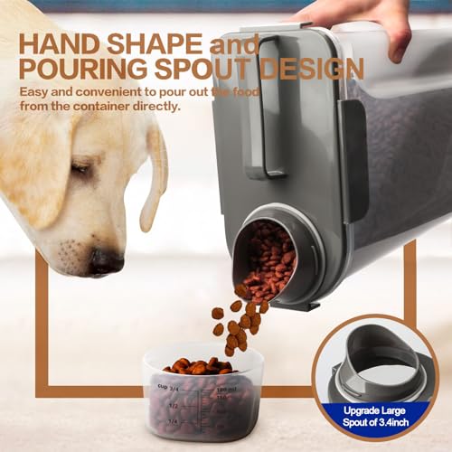 TIOVERY Dog Food Storage Container, 5-7 Lbs Airtight Pet Food Container, Cat Food Container Dispenser Plastic Bin with Pouring Spout, Portable Handle and a Collapsible bowl for Dogs Cats Grey/6Qt - color: Grey 6Qt