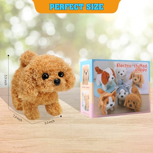 KSABVAIA Plush Teddy Toy Puppy Electronic Interactive Dog - Walking, Barking, Tail Wagging, Stretching Companion Animal for Kids Toddlers - color: Teddy Dog