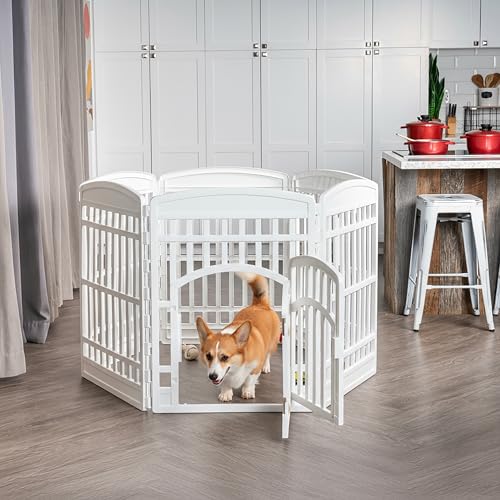 IRIS USA 6-Panel Dog Playpen, Pet Enclosure, White | Safe Play Zone, Configurable Layout, Multi-Shape Setup, Custom Pen Configuration, Stable Non-Tip Base, Secure Door Latch - color: White, size: 6 Panel - 34" H