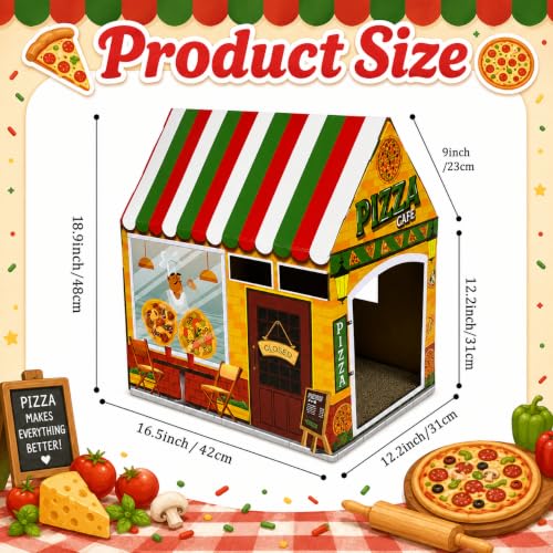 Cinrobiye Cardboard Cat House with Scratcher, Indoor Cat Condo Cat Cave Hideout with Scratch Pad, Cardboard Cat Playhouse Bed for Cats, Kittens, Rabbits & Small Pets (Pizza) - color: Pizza