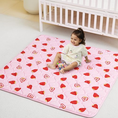 Viviland Baby Play Mats for Floor, Thicken Playmate for Baby and Toddlers, 50" x 50" Playpen Mat, Non-Slip & Machine Washable - Pink Strawberry - color: Pink Strawberry, size: 50" X 50"