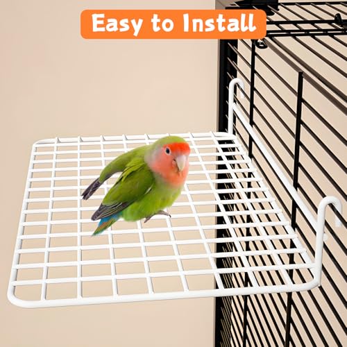 BNOSDM 4 PCS Bird Perches Platform, Stainless Steel Grid Platform for Parakeet Parrot Stand with Climbing Ladder Bird Cage Accessories for Small to Large Birds (White)
