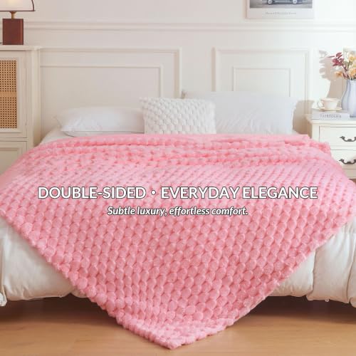 XeGe Luxury Bubble Fluffy Faux Rabbit Fur Bed Blanket Queen, Sweet Pink | 90"x90", Double-Sided, Hypoallergenic, No-Shed, Machine Washable, Pretty Comfy Fuzzy Blanket for Kids Teens Girls Women Mom - color: Pink, size: Queen (90" X 90")