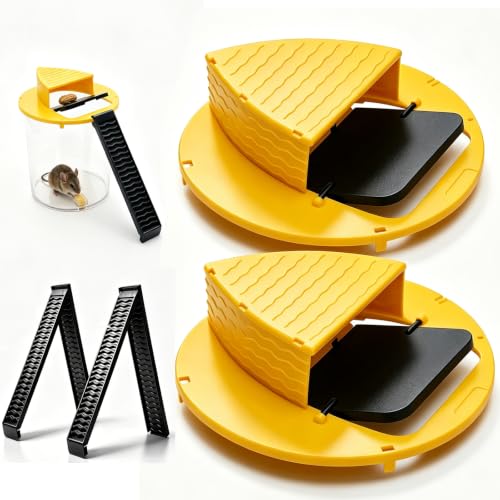Bucket Mouse Trap- 5 Gallon Bucket Mouse Trap Lid Mouse Rat Trap- Automatic Reset Flip and Slide Mouse Trap Humane Mouse Rat Traps for Indoor Outdoor Use Pet Friendly (Yellow-2packs)