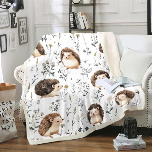 Cute Hedgehog Sherpa Blanket, Kawaii Kids Throw - Animal Pattern, Cozy Flannel Fleece, Queen Size 90"x90" - color: Multi 03, size: Queen