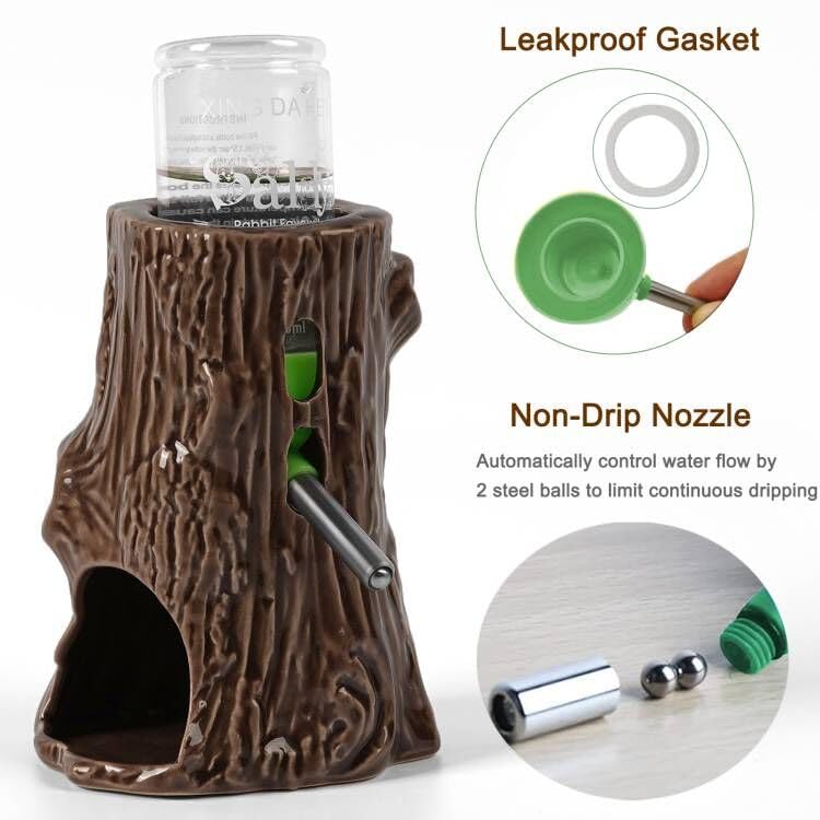 Adjustable No Drip Ceramic Hamster Water Bottle for Glass Tank | 80ML Chew Proof Ceramic Water Dispenser Adjustable Hieght, Stable Stand Holder for Syrian Dwarf Hamster, Mice, Rat