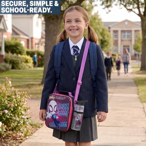 Get Trend Ghost Spider Girls Lunch Box 3Pc Set | Kids Insulated Lunch Bag with BPA-Free Water Bottle and Bento Box, Back to School Gifts for Girls - color: Multicolor Ghost Spider