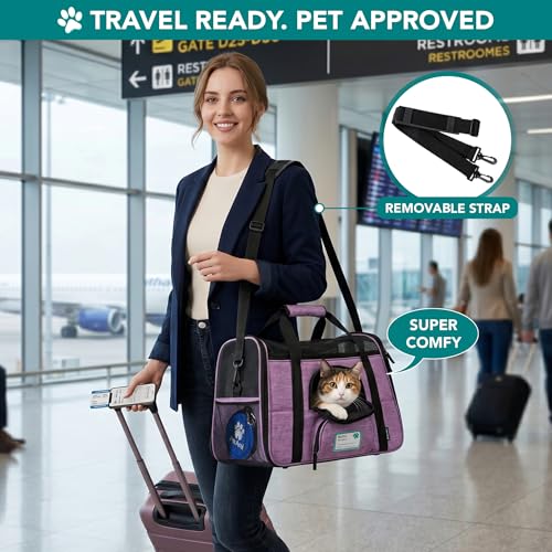 PetAmi Airline Approved Pet Carrier Cats & Small Dogs, Small Heather Purple | Soft Sided TSA Travel Bag, Sherpa Bed, Breathable Mesh Ventilation, Collapsible Bowl, Fits Under Seat, Up to 18 lbs - color: Heather Purple, size: Small - 17"L x 10.2"W x 11.2"H