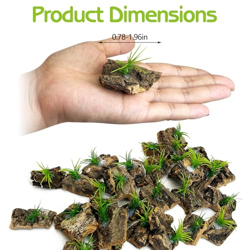 Jumping Spider Enclosure Accessories 30 Pcs Small Cork Bark for Tarantula Hide Spider Terrarium Decorations Reptiles Habitat Decor (Bark with Small Grasses)