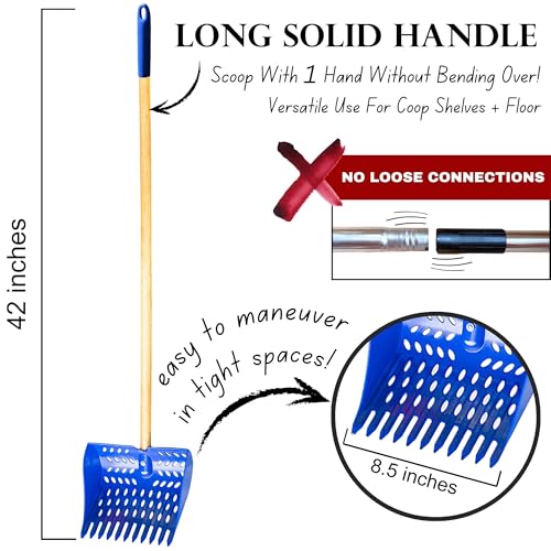 The Coop Scoop® Original 2-in-1 Chicken Poop Scooper & Rake | Made in The USA, Patented, Durable Sand Sifting Litter Shovel, For Chicken Coops & Small Farm Animals - size: Versatile SHELF/GROUND (original) | 36" Handle